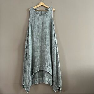 Tulip Tank Trapez Asymmetric Dress Lagenlook Artsy Flowy Crinkled Maxi Gray Sz M